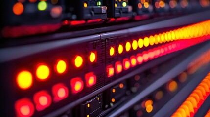 Server room lights illuminate data center network