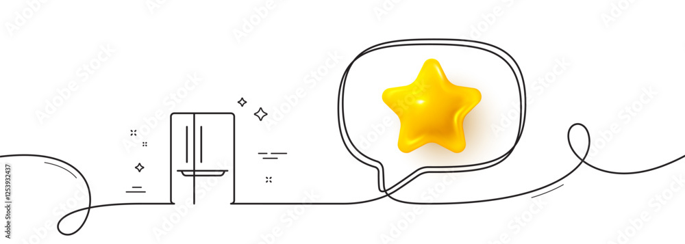 Poster two-chamber refrigerator line icon. continuous line with 3d star. fridge sign. freezer storage symbo