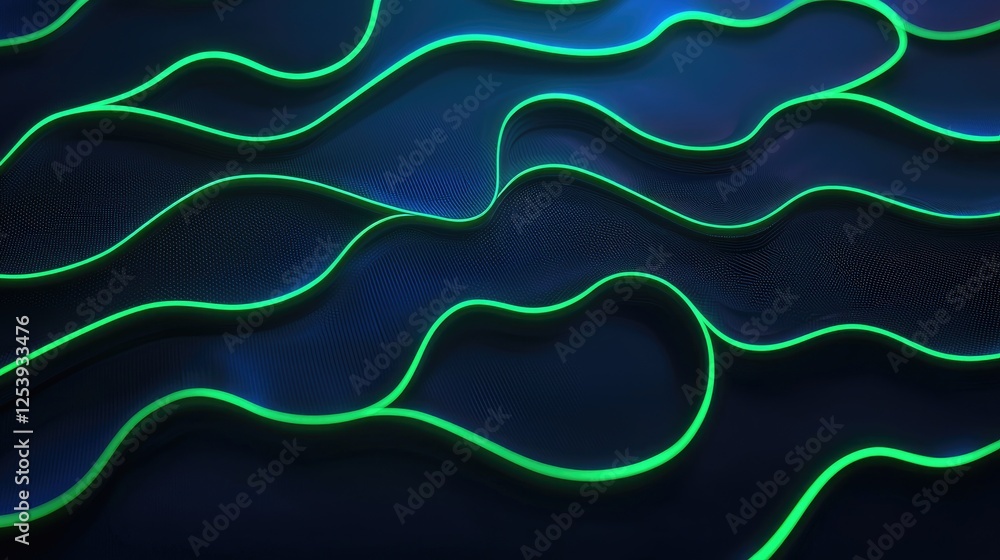 Poster dynamic green wave patterns abstract digital art modern design dark background aesthetic view techno