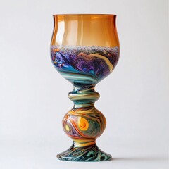 Handcrafted Murano Glass Goblet with Swirling Colorful Design, Unique Home Decor, Artistic Glassware, Elegant Tabletop Accent