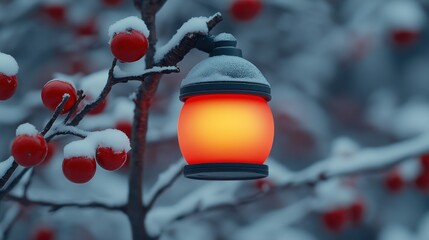 Winter Glow: A Snow-Covered Lantern Illuminates a Frosty Scene