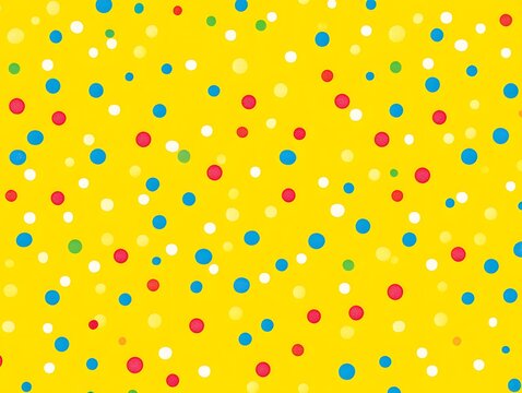 Yellow Polka Dot Background: A vibrant, cheerful background featuring a scattering of colorful polka dots in red, blue, green and white on a bright yellow backdrop.