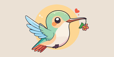 Cute Hummingbird with Flower Cartoon Vector Icon Illustration stickers