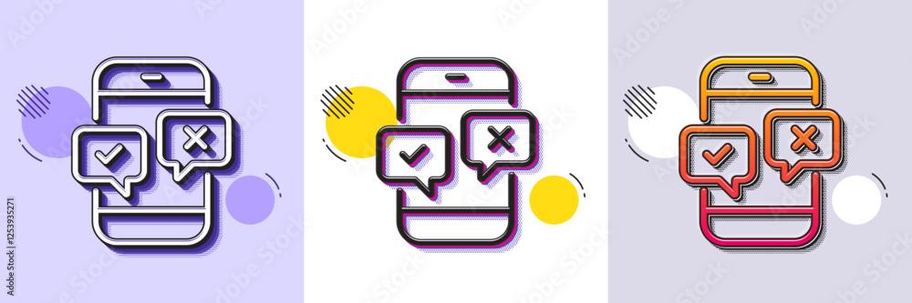 Aufkleber phone survey line icon. halftone dotted pattern. gradient icon with grain shadow. select answer sign