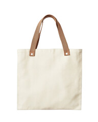 isolated transparent background Canvas tote bag with brown straps, perfect for shopping or daily use