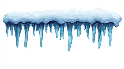 A vivid depiction of icicles hanging from a snowy edge, showcasing a beautiful winter scene with shimmering blue and white tones.