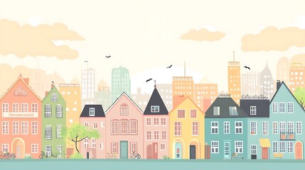 Colorful Houses Skyline Cityscape Peaceful Morning