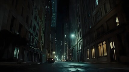 A dark, empty cyberpunk metropolis, its streets illuminated only by dying neon lights.