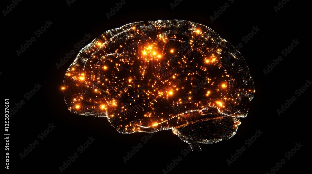 Poster Glowing circuits illuminate abstract digital brain design showcasing neural connections and technological innovation. Generative AI