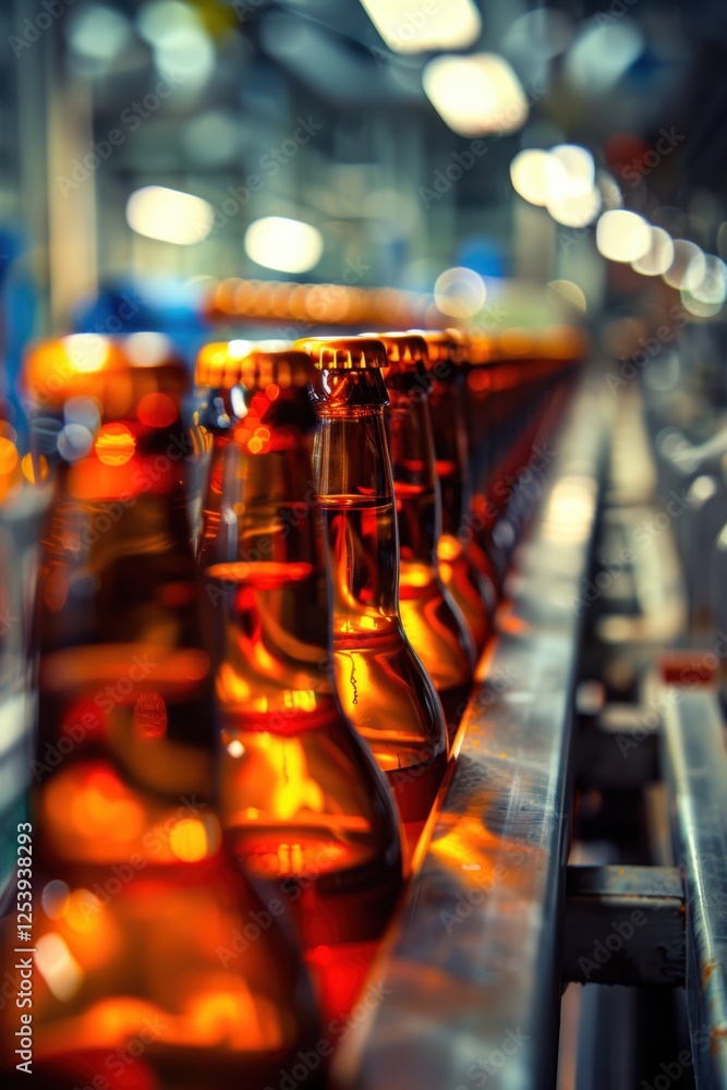 Aufkleber efficient beverage production: automated bottle filling and labeling on assembly line