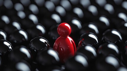 Unique Red Figure Among Many Black Figures Abstract Business Concept Illustration Digital Art Graphic Design Standout Success Leadership Individuality