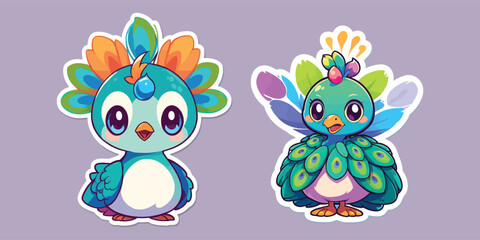 Cute Baby Peacock Cartoon Vector Icon Illustration stickers