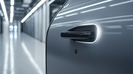Sleek car door handle, futuristic server room