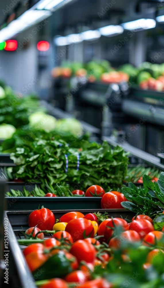 Poster clean food processing plant with robotic sorting and biodegradable packaging systems