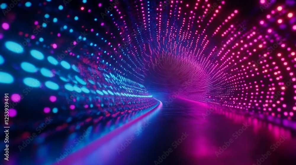 Fototapete a futuristic tunnel of luminous dots in motion creating a wave of vibrant color across a dark space