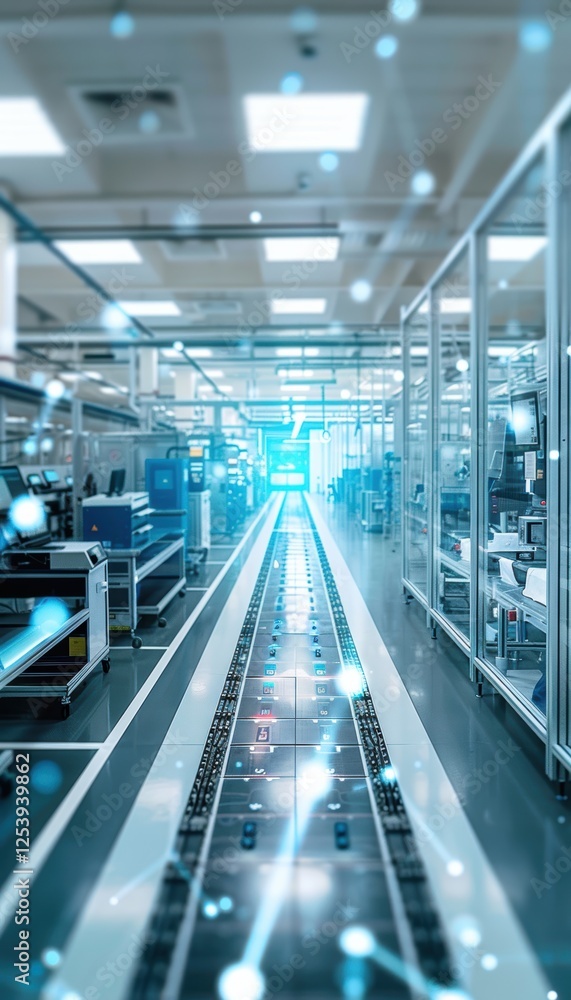 Poster advanced smart factory for medical equipment production with automated systems and digital dashboard