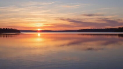 Obraz premium Golden Sunset Over a Calm Reflective Lake