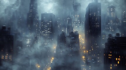 Urban Fog Creating Moody Scene with Streetlight Glow