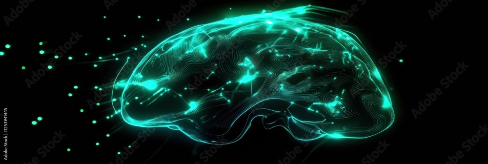Poster abstract digital brain with glowing circuits representing advanced technology and intelligence in a 