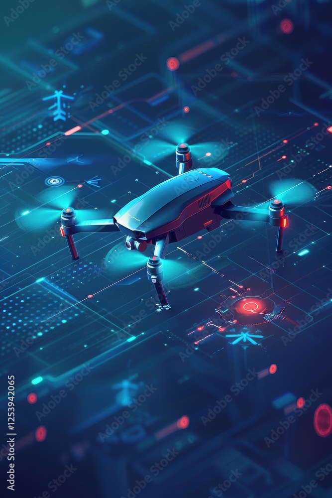 Poster futuristic drone logistics app interface with 3d progress bar animation for delivery tracking