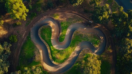 Fototapeta premium Bird's Eye View of BMX Trail in Melbourne Suburb: A Dynamic Cycling Course for Action Sports Enthusiasts