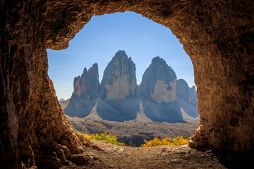 north side of Tre Cime di Lavaredo picture taken out of a cave sextner dolomites
