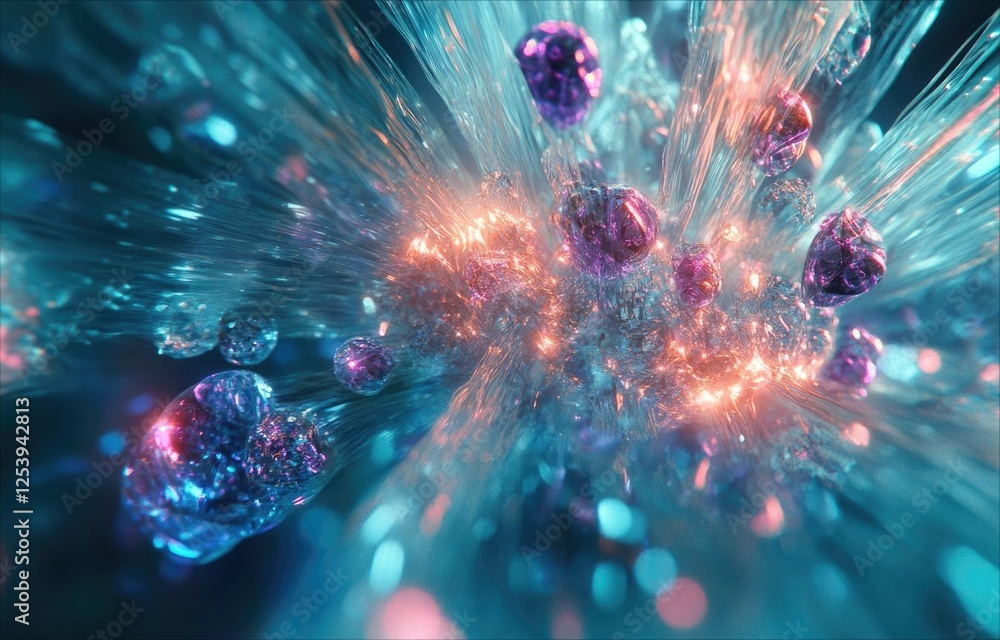 Wall mural vibrant, iridescent orbs explode in a mesmerizing burst of light and color, creating a breathtaking 