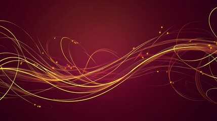 Golden waves, dark red background, abstract art, website