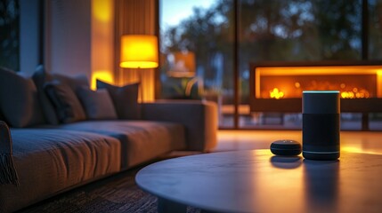 Smart home evening voice assistant on coffee table