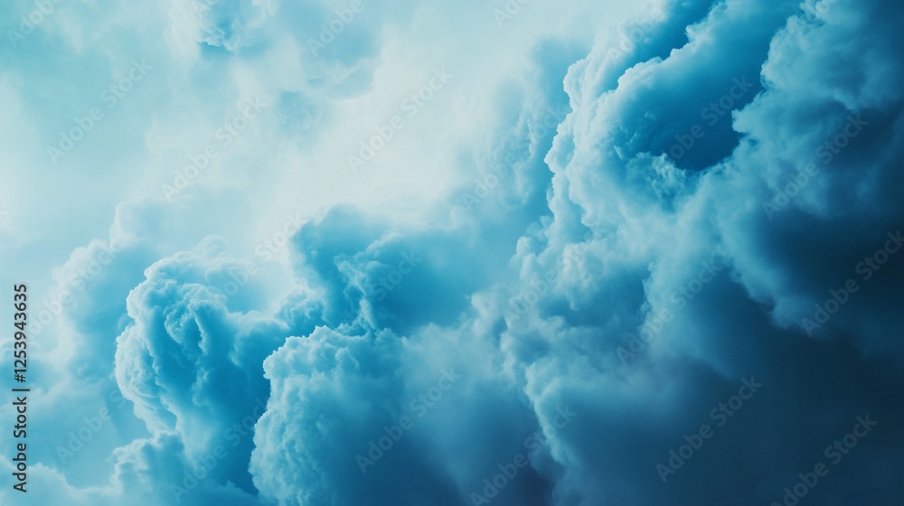 Poster ethereal blue cloudscape with soft swirls and billowing forms creating a dreamy atmosphere
