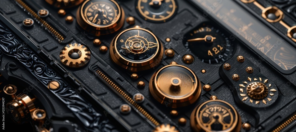 Poster luxurious watch customization app progress bar with metallic and gem textures