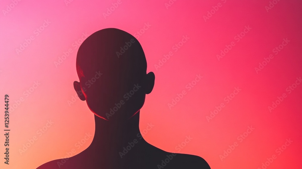 Poster Silhouette of a person with bald patches against a vibrant gradient background during sunset. Generative AI