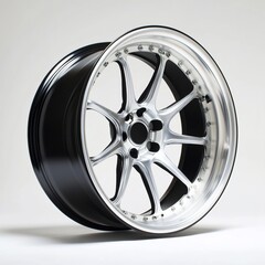 Sleek Silver and Black Alloy Wheel Design: A High-Resolution Close-Up of a Modern Car Rim
