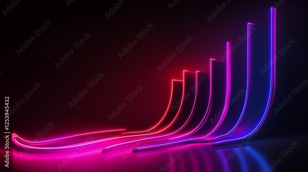 Poster dynamic financial chart with vibrant progress and glowing neon curved lines