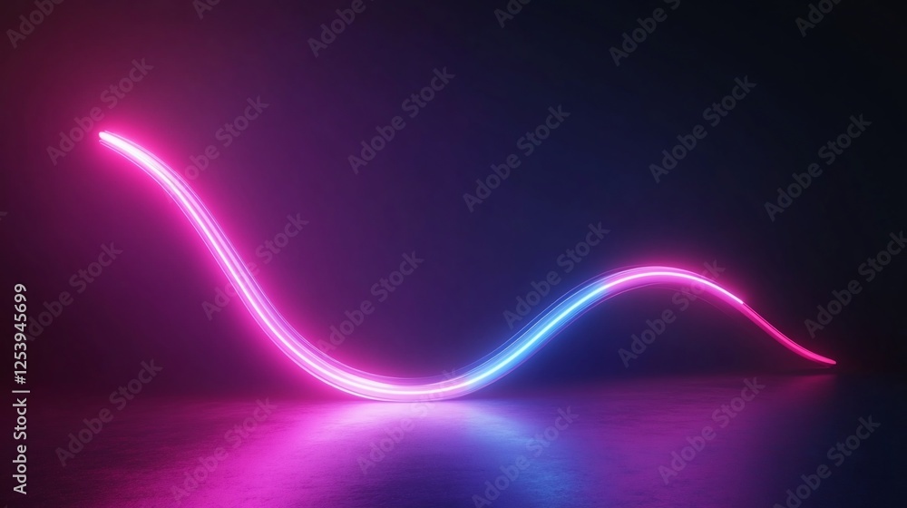 Poster abstract glowing curved line in vibrant pink and blue with dynamic flow on dark background