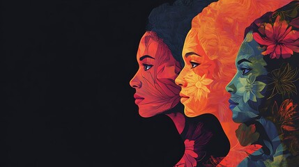 Women�s faces with symbols of strength and equality