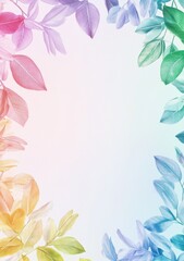 Fototapeta premium Colorful leaves frame, soft pastel colors, white background, botanical design