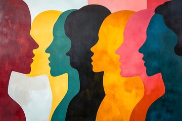 Abstract female strength with multi-ethnic silhouettes