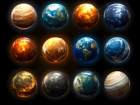 Explore the Vibrant Worlds of the Solar System: Jupiter, Earth, Mars, Venus, Saturn, and Beyond - A Colorful Cosmic Journey Through Celestial Landscapes and Imagination in Astronomy and Art