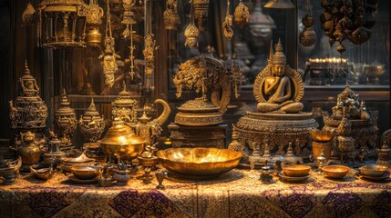 Fototapeta premium Golden Treasures: A Collection of Exquisite Asian Artifacts