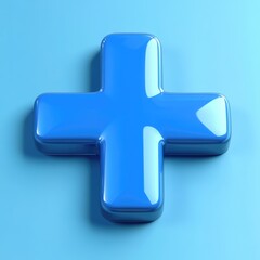 Obraz premium 3D Render of a Bold Blue Plus Symbol in a Contemporary Design, Representing Health and Medical Concepts