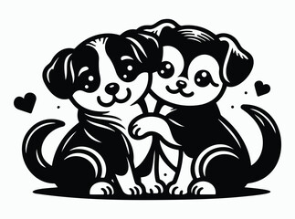 Dog  Silhouette, Dog Hugging, Dog lover, Puppy love Black Vector Illustration