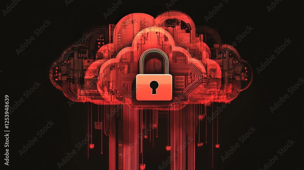 Poster secure cloud computing digital data protection red abstract technology background secure network ser