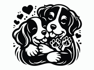 Dog  Silhouette, Dog Hugging, Dog lover, Puppy love Black Vector Illustration