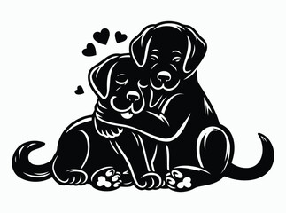 Fototapeta premium Dog Silhouette, Dog Hugging, Dog lover, Puppy love Black Vector Illustration