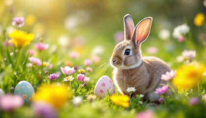 Fototapeta premium Easter celebration HD background. Bunny and egg for Easter background celebration