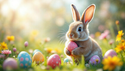 Easter celebration HD background. Bunny and egg for Easter background celebration