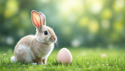 Fototapeta premium Easter celebration HD background. Bunny and egg for Easter background celebration