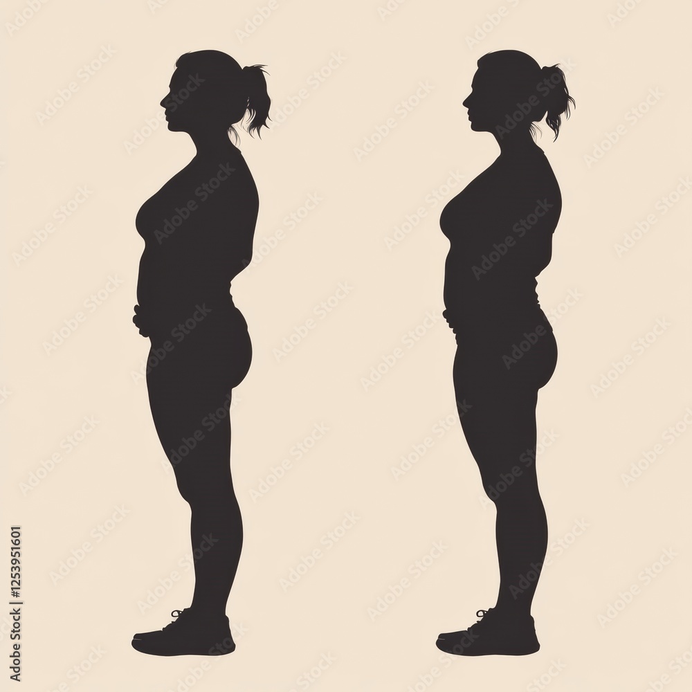 Poster weight loss transformation revealed through before and after silhouettes showcasing significant chan