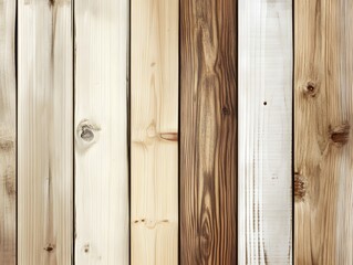Fototapeta premium Rustic Wood Texture: A collection of vertical wooden planks in varying shades of beige, brown, and white, showcasing the natural grain and texture of the wood. Ideal for backgrounds, textures.